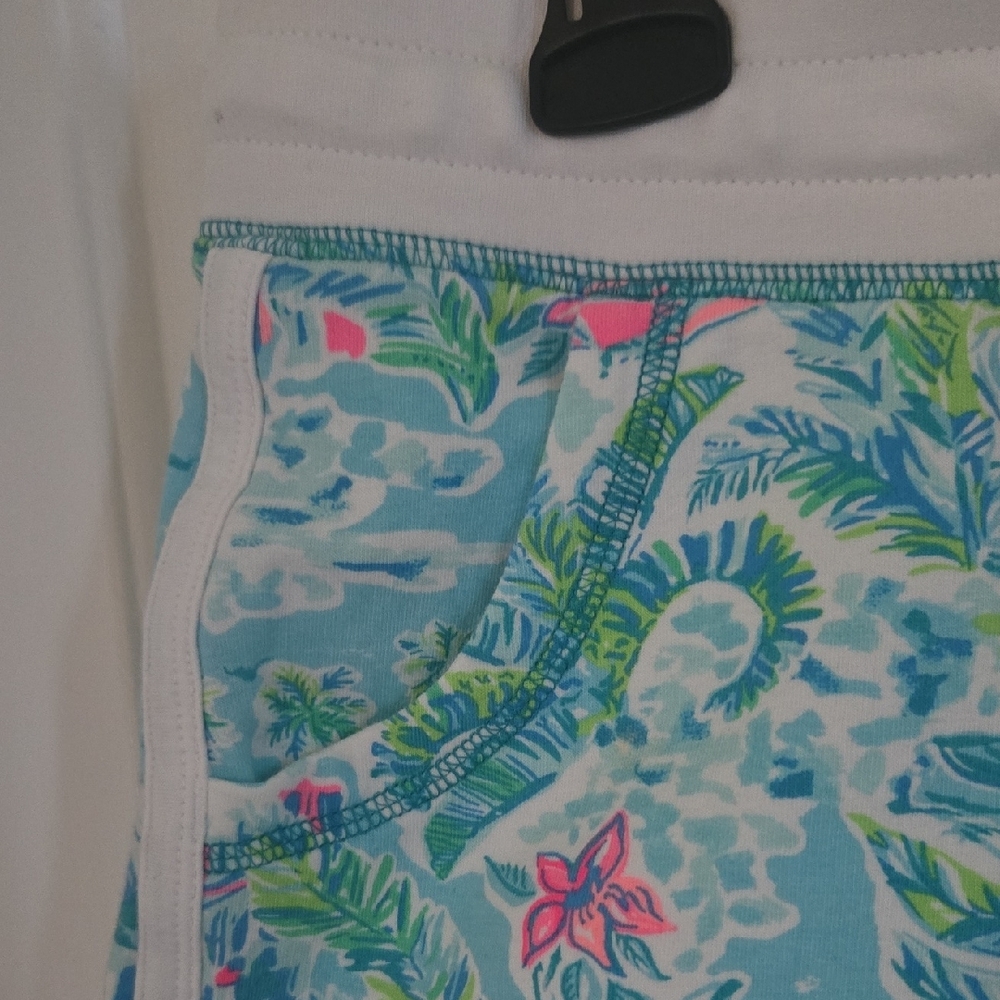 Lilly Pulitzer Blue Tropical Print Drawstring Shorts - Picture 3 of 5